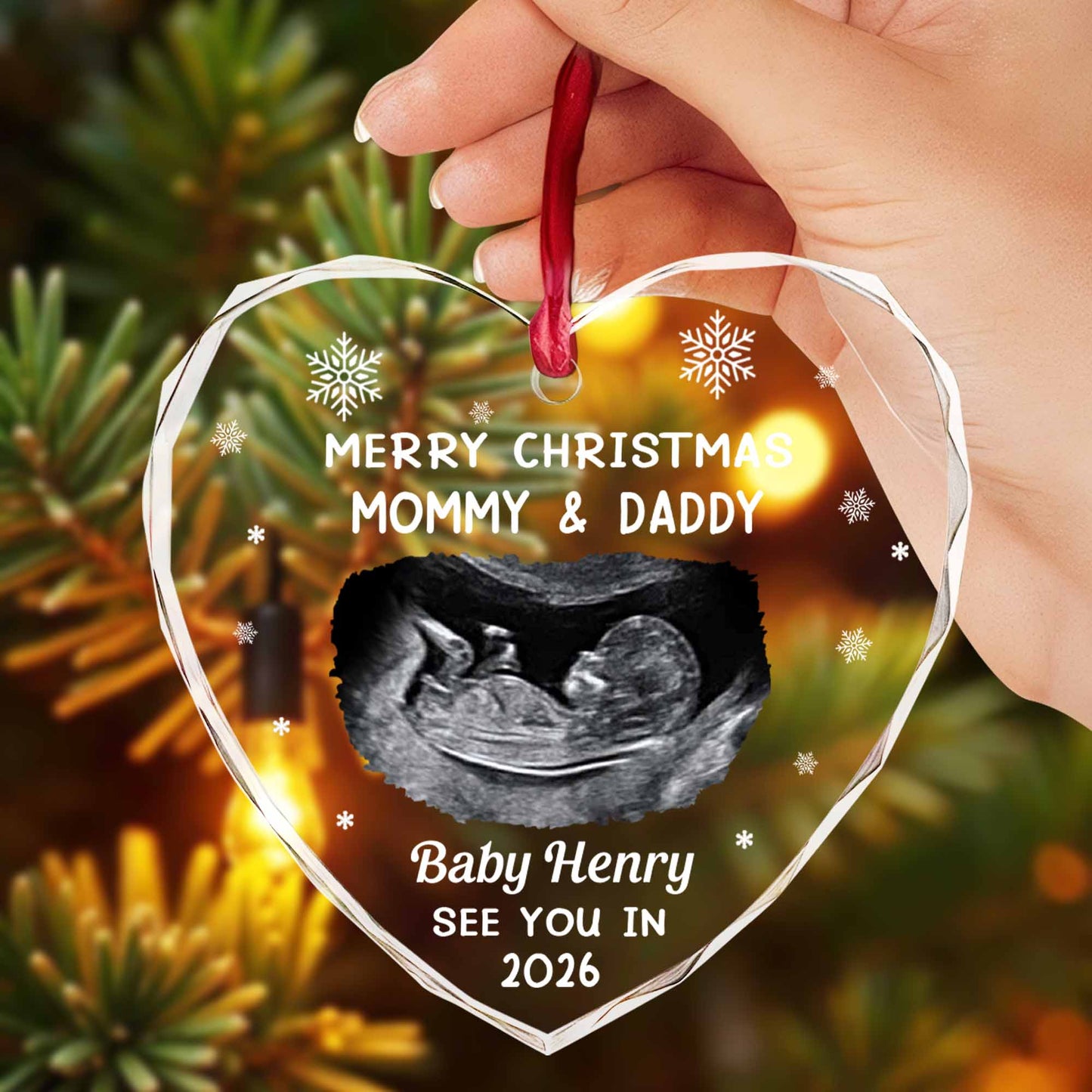 Merry Christmas Mommy And Daddy, Baby Ultrasound Heart Ornament