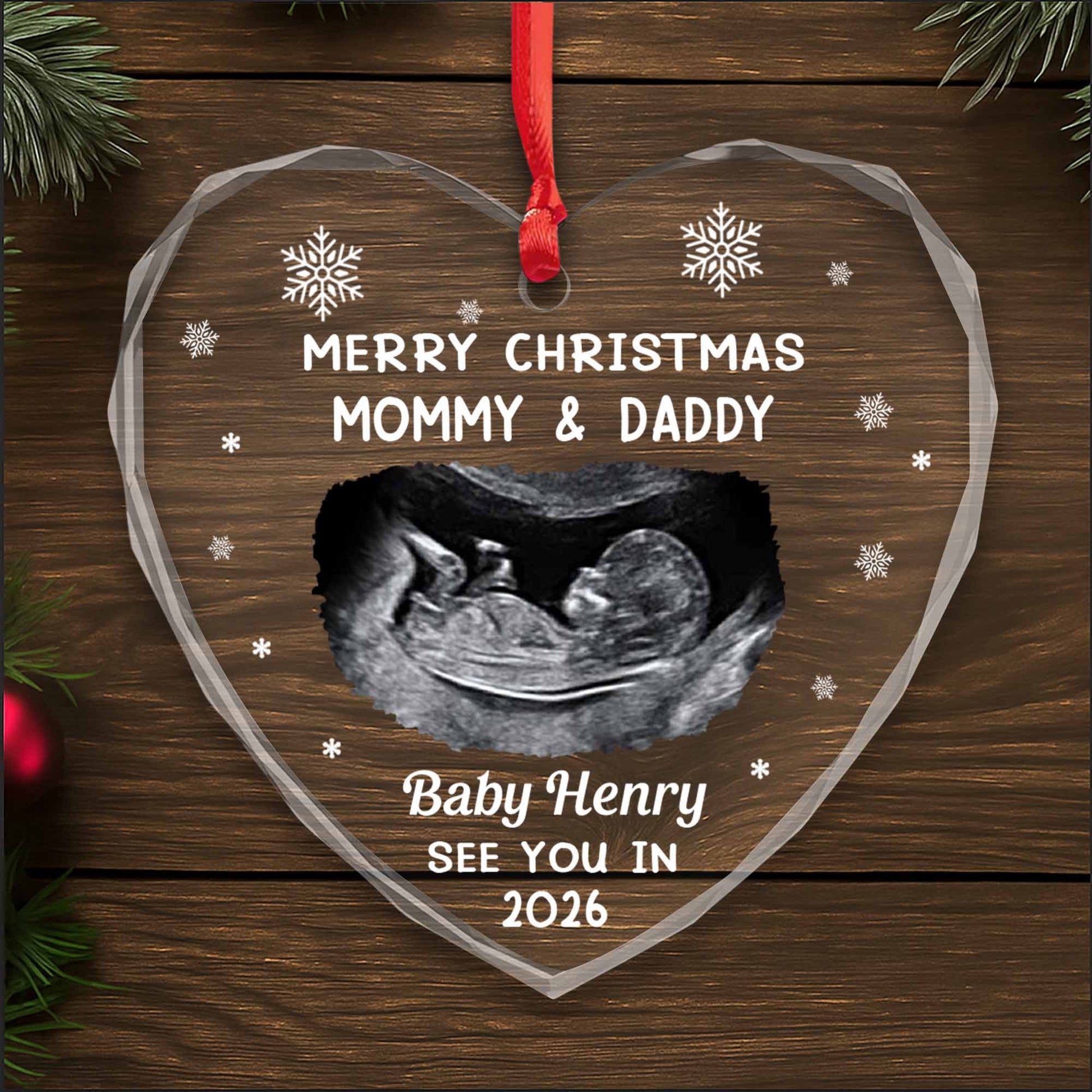 Merry Christmas Mommy And Daddy, Baby Ultrasound Heart Ornament