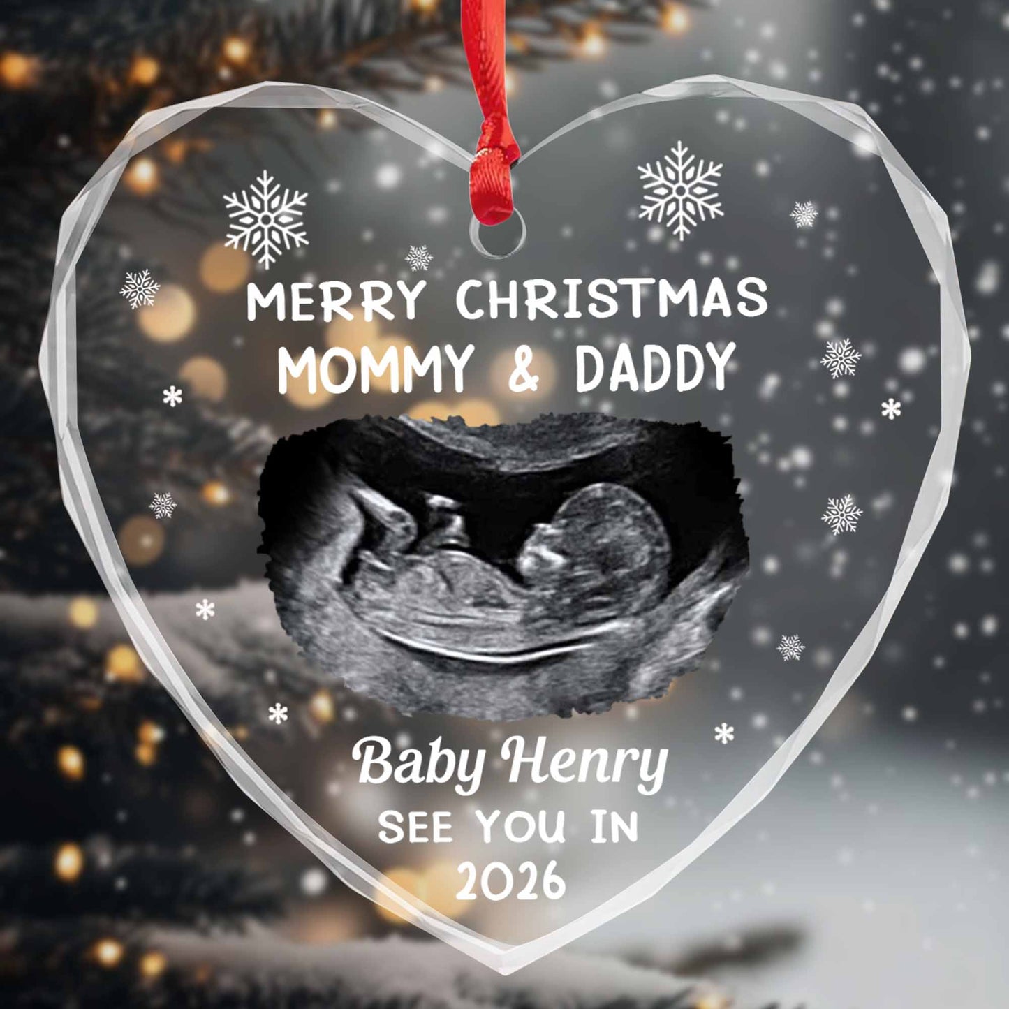 Merry Christmas Mommy And Daddy, Baby Ultrasound Heart Ornament