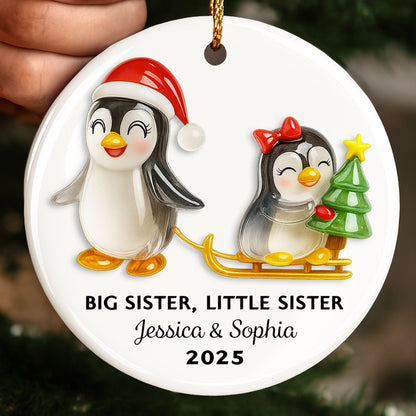 Big Sister Little Sister With Penguins And Christmas Tree