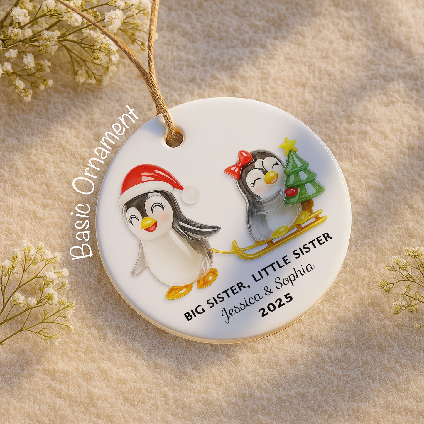 Big Sister Little Sister With Penguins And Christmas Tree