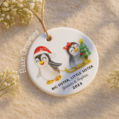 Big Sister Little Sister With Penguins And Christmas Tree
