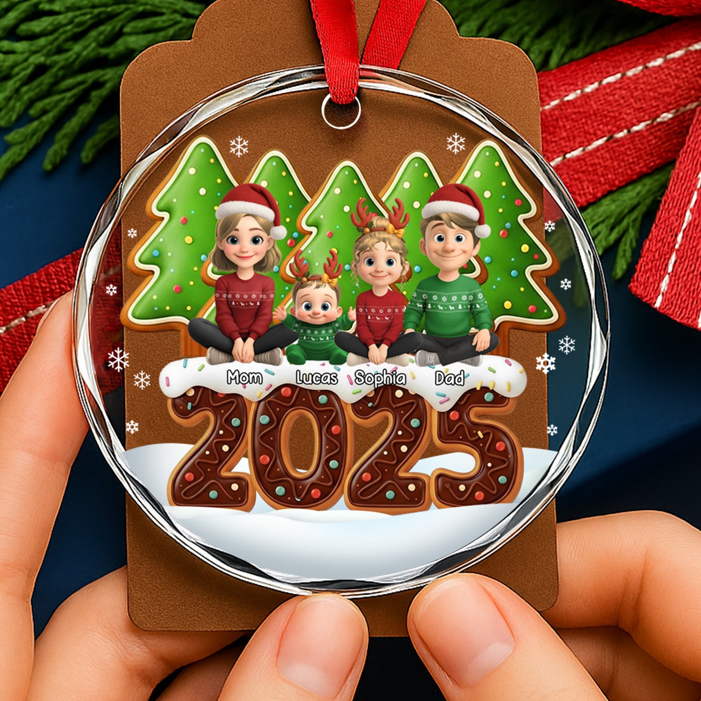 Celebrate Family, Personalized Holiday Ornament With Festive Decor