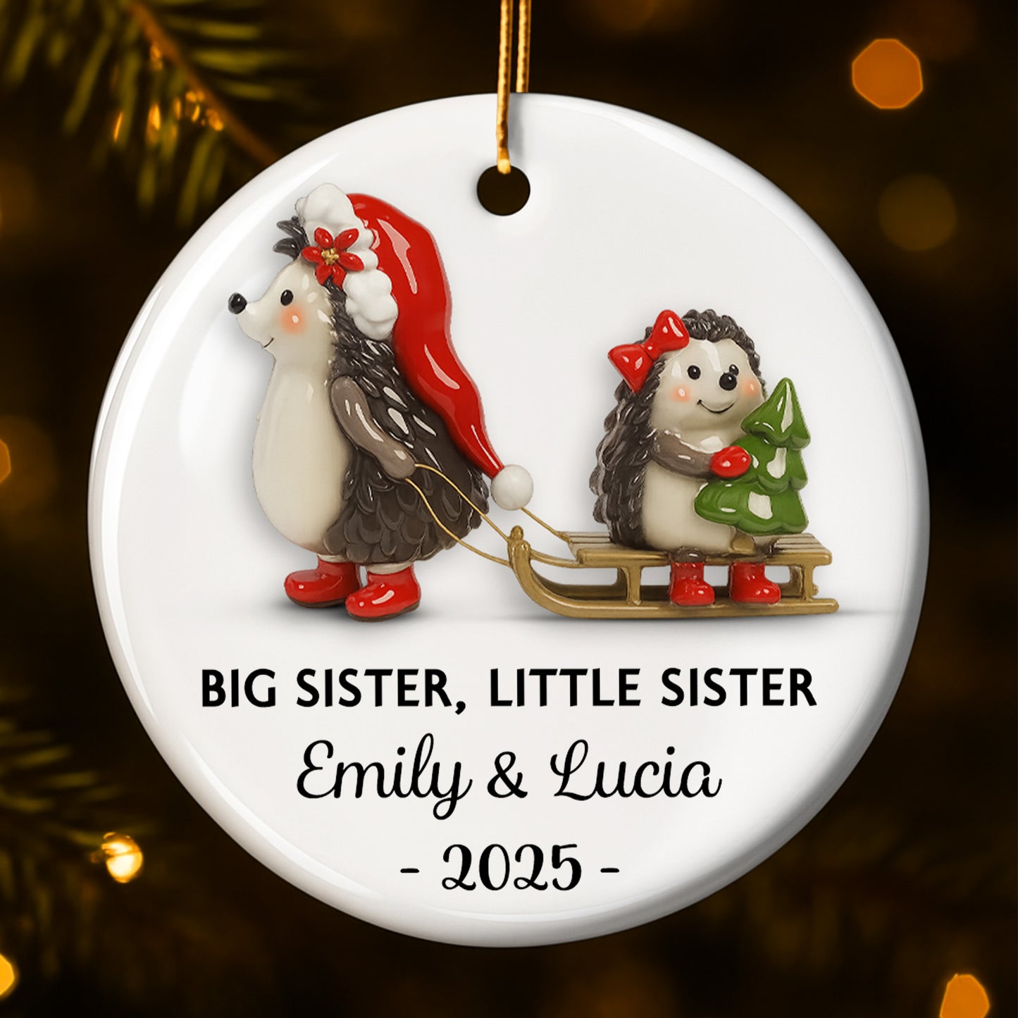 Big Sister Little Sister With Christmas Hedgehogs
