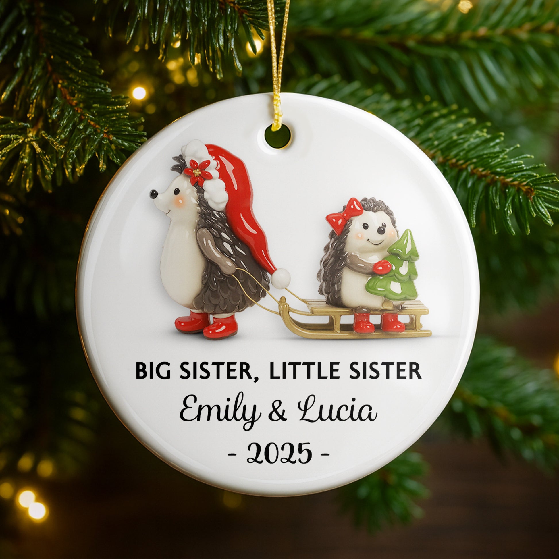 Big Sister Little Sister With Christmas Hedgehogs
