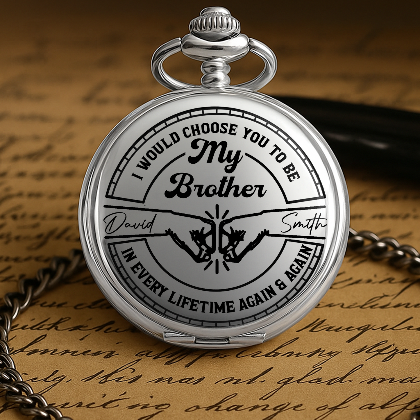 I Would Choose You To Be My Brother Handshake Design - Personalized Silver Plated Pocket Watch - FAM633_SWATCH