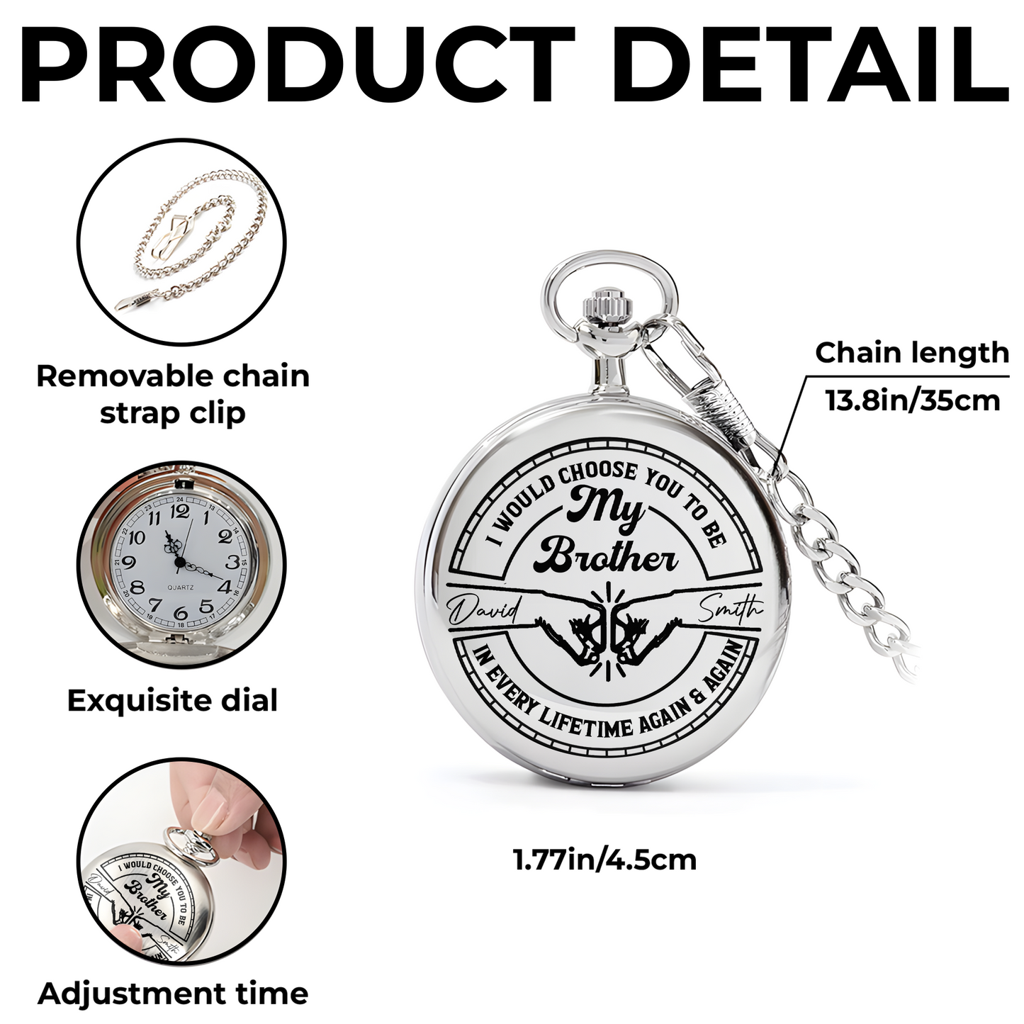 I Would Choose You To Be My Brother Handshake Design - Personalized Silver Plated Pocket Watch - FAM633_SWATCH