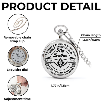 I Would Choose You To Be My Brother Handshake Design - Personalized Silver Plated Pocket Watch - FAM633_SWATCH