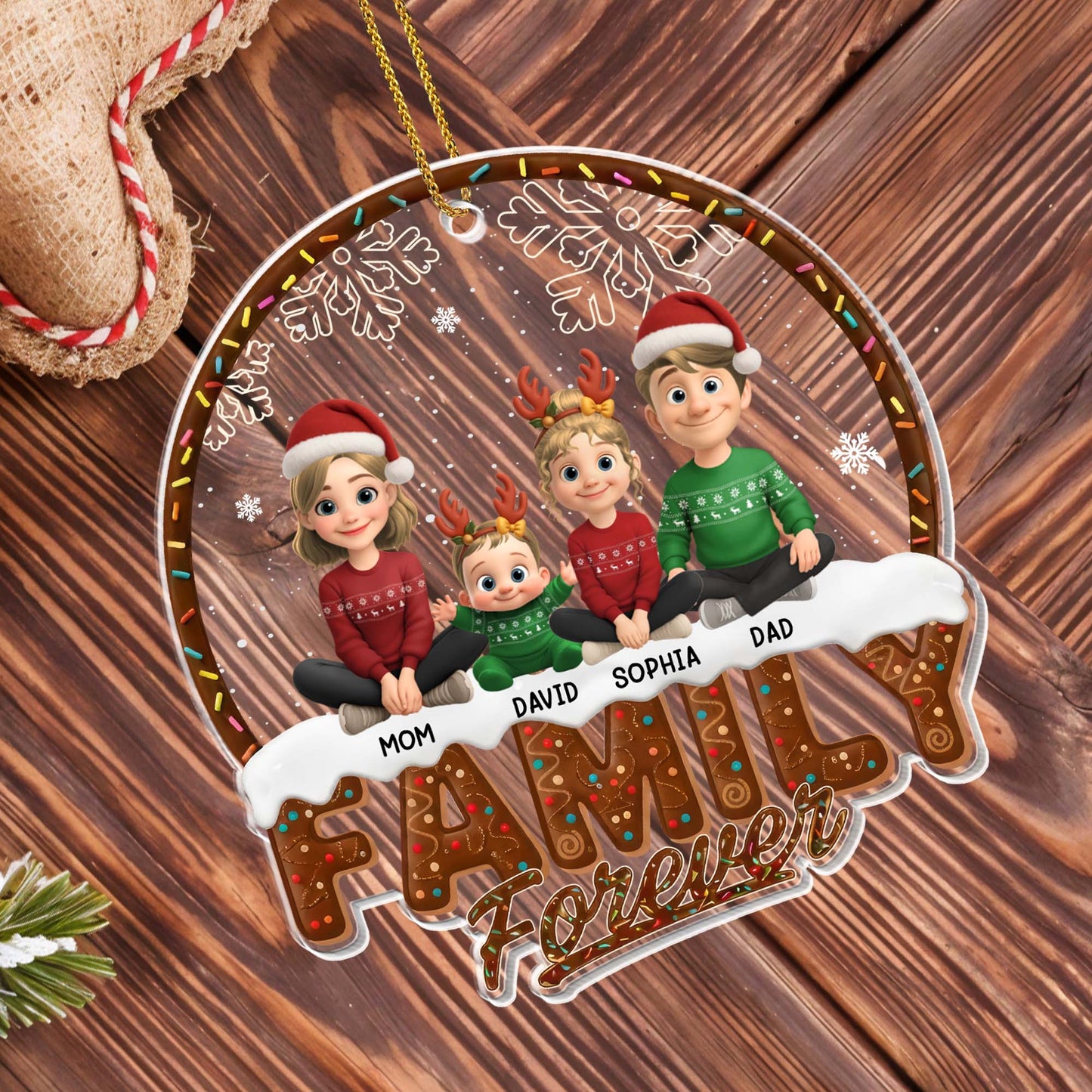 Family Forever With Christmas Outfits And Snowflakes