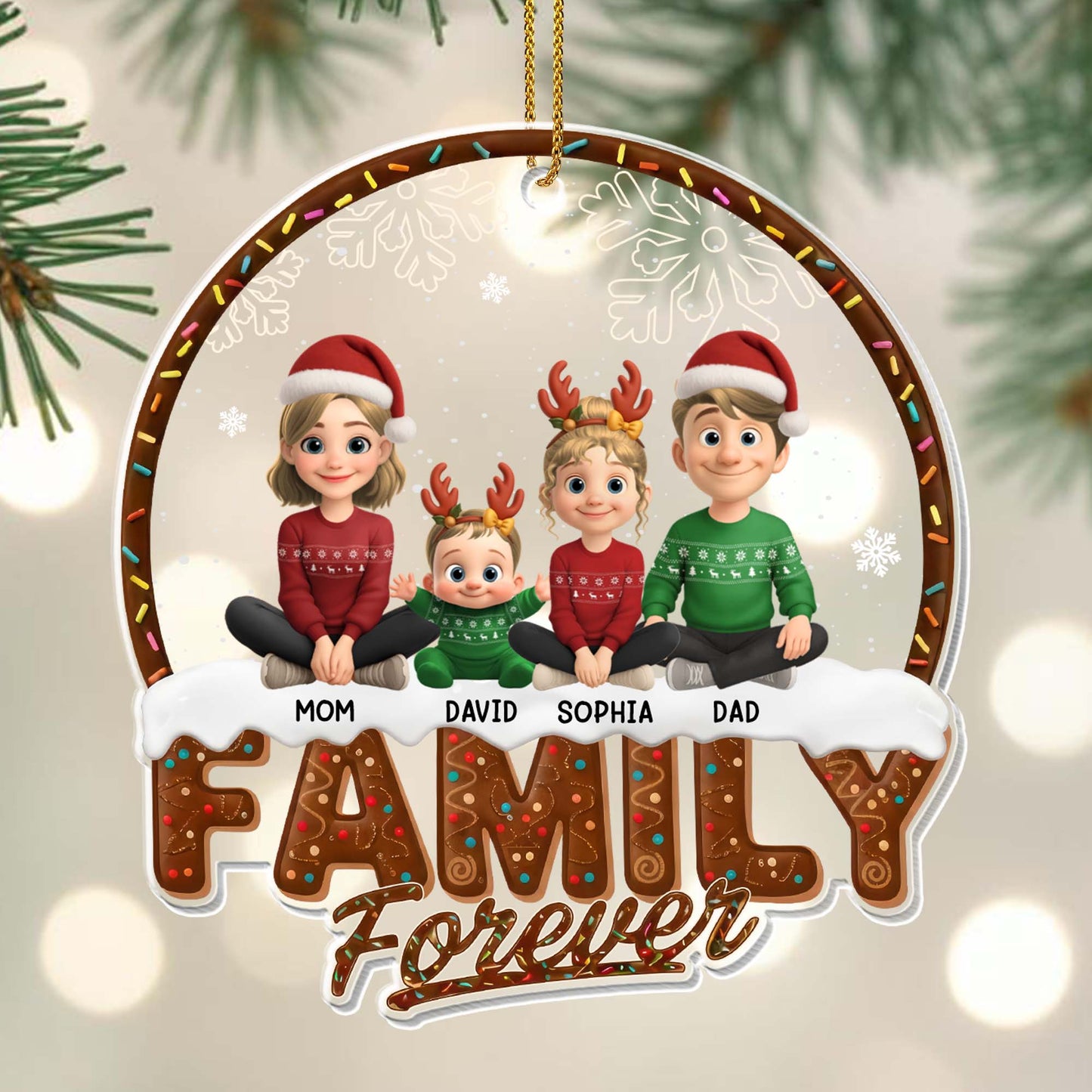 Family Forever With Christmas Outfits And Snowflakes