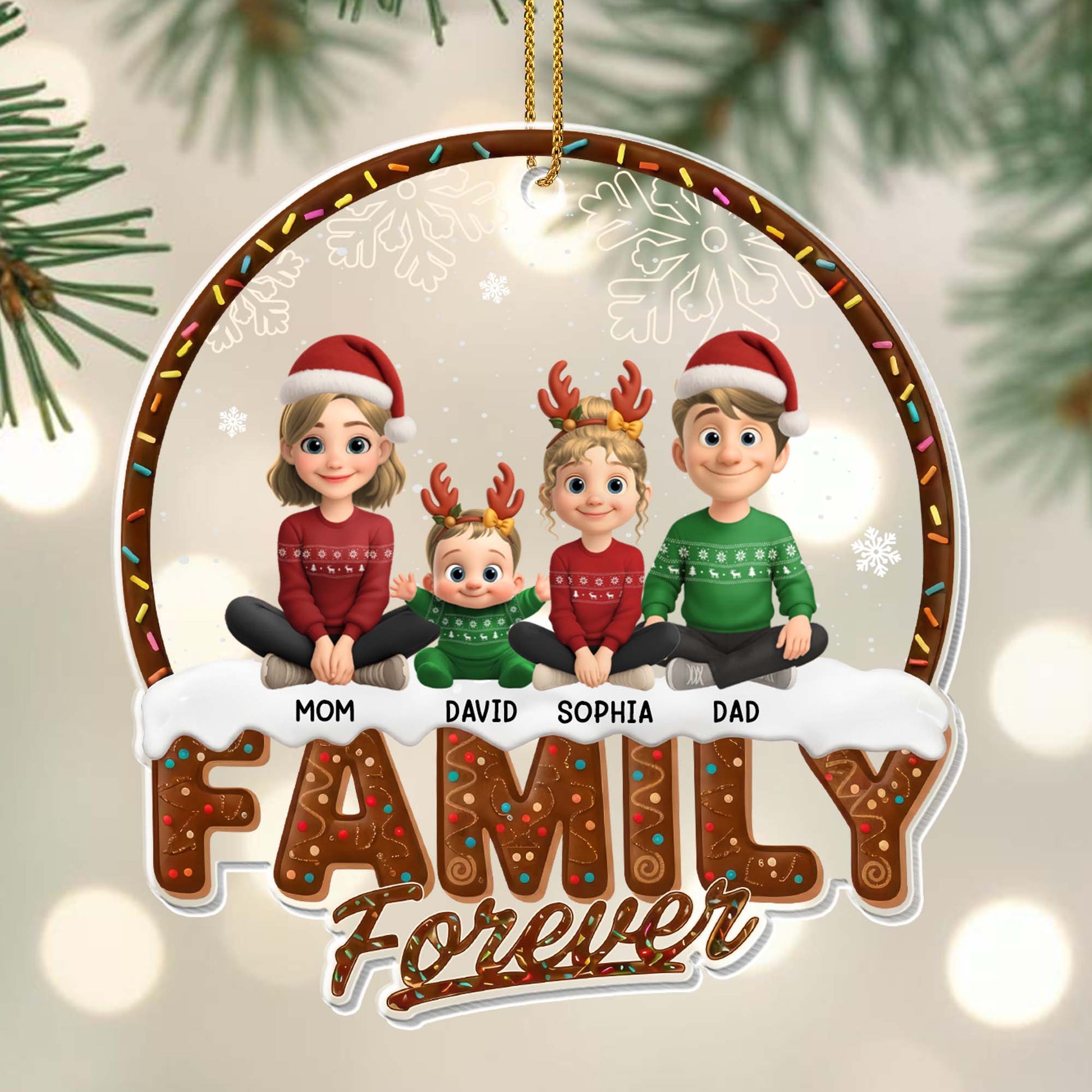 Family Forever With Christmas Outfits And Snowflakes