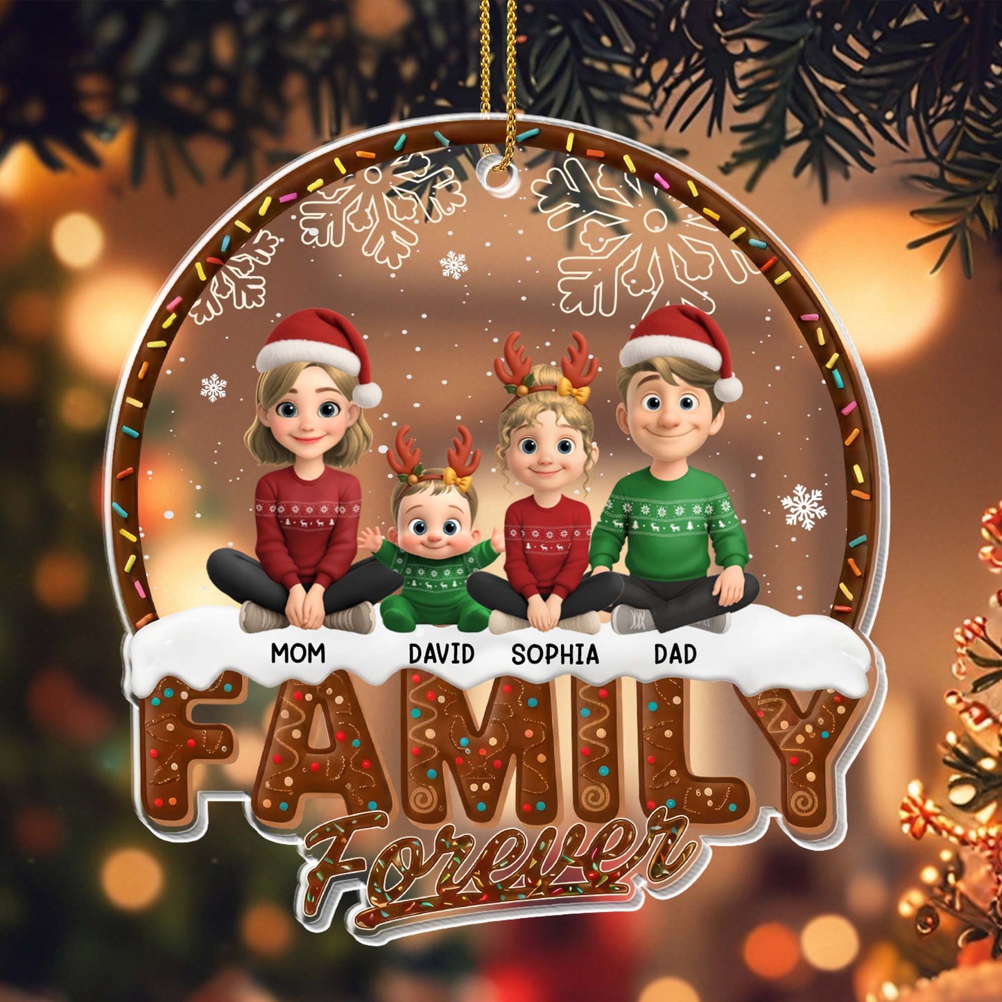 Family Forever With Christmas Outfits And Snowflakes