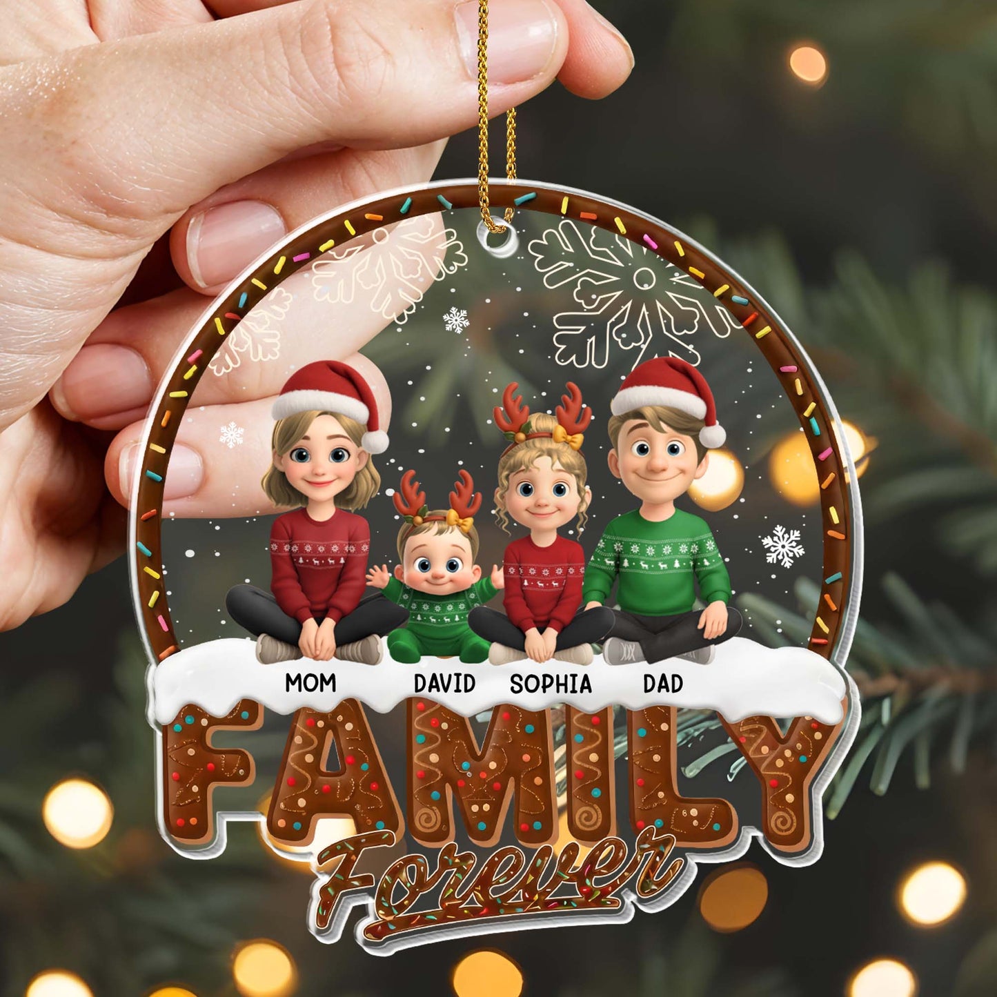 Family Forever With Christmas Outfits And Snowflakes