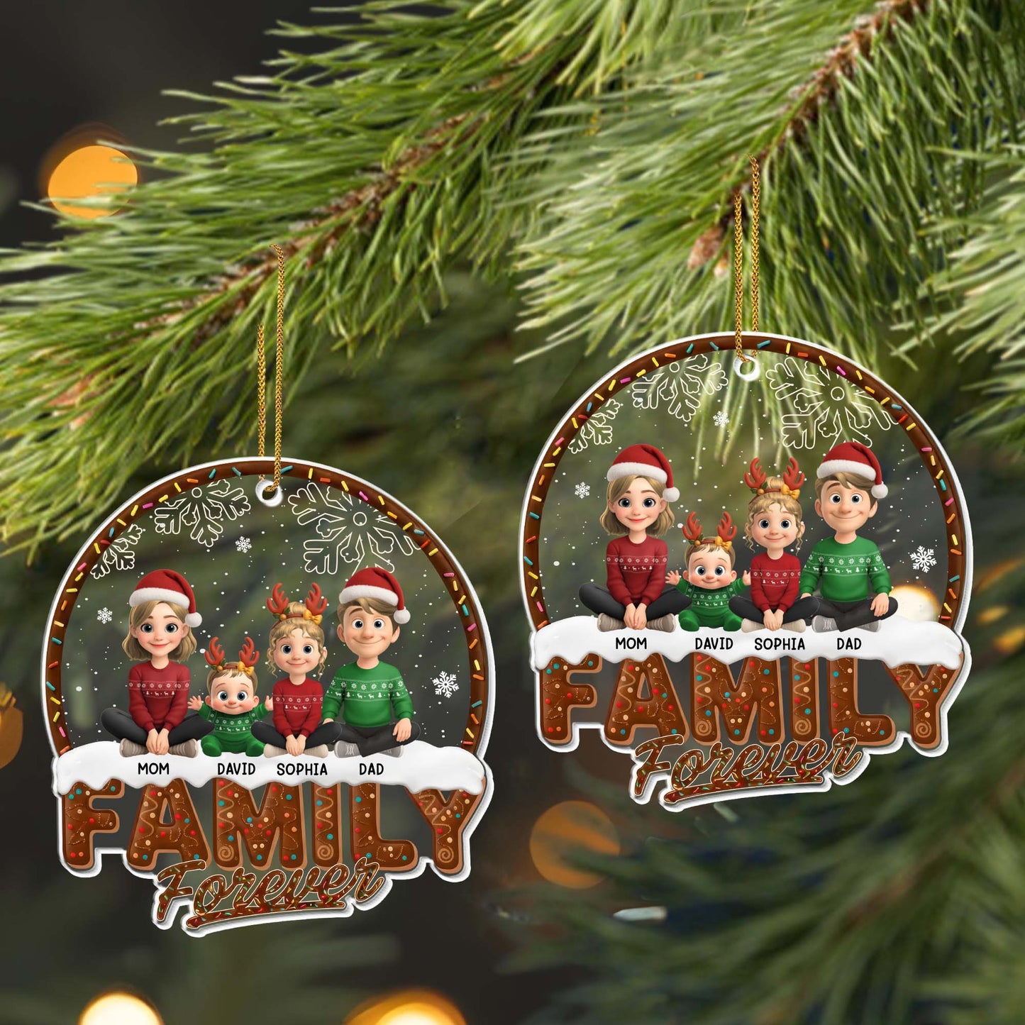 Family Forever With Christmas Outfits And Snowflakes