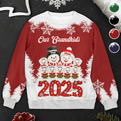Customizable Grandparents Holiday Sweatshirt With Snowmen