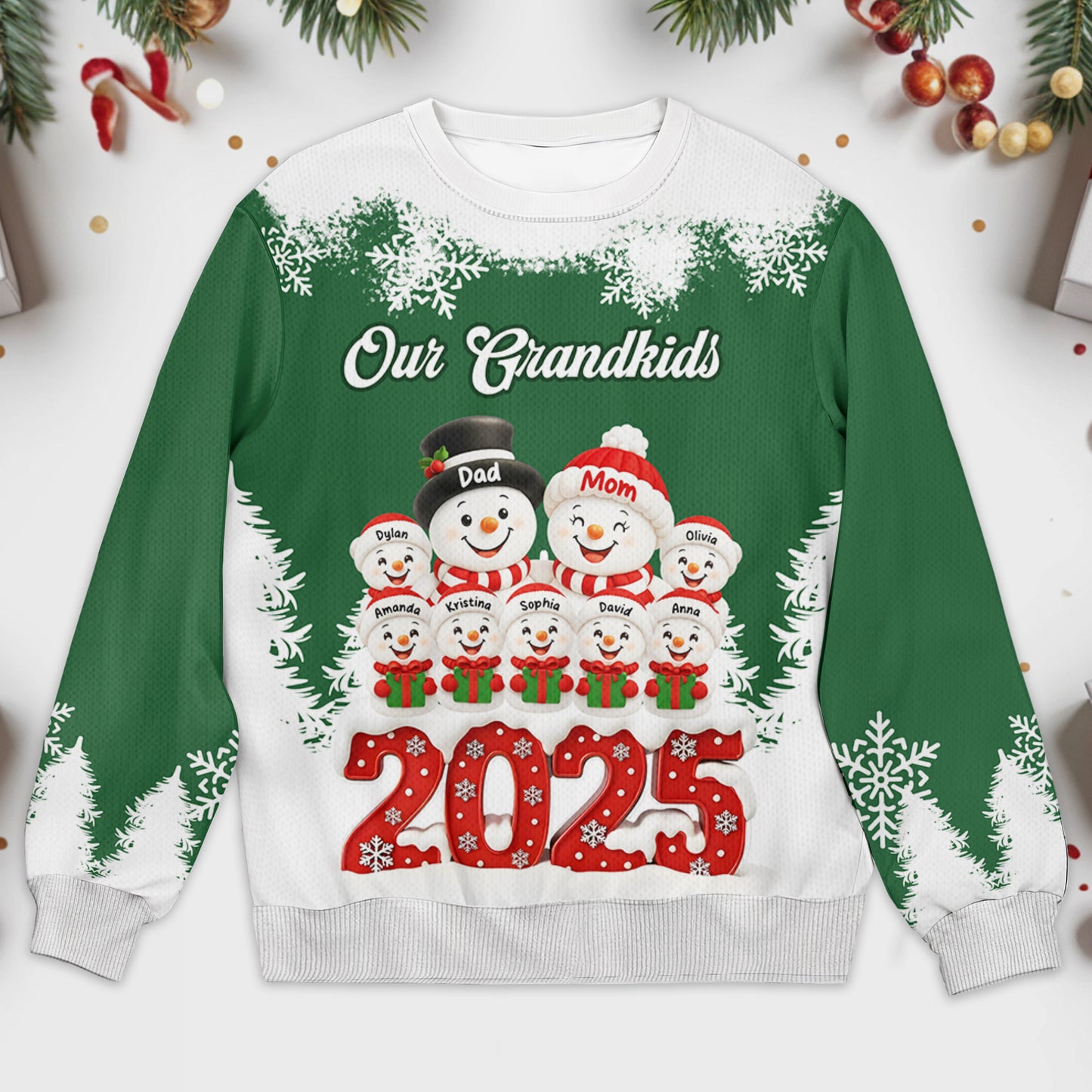 Customizable Grandparents Holiday Sweatshirt With Snowmen