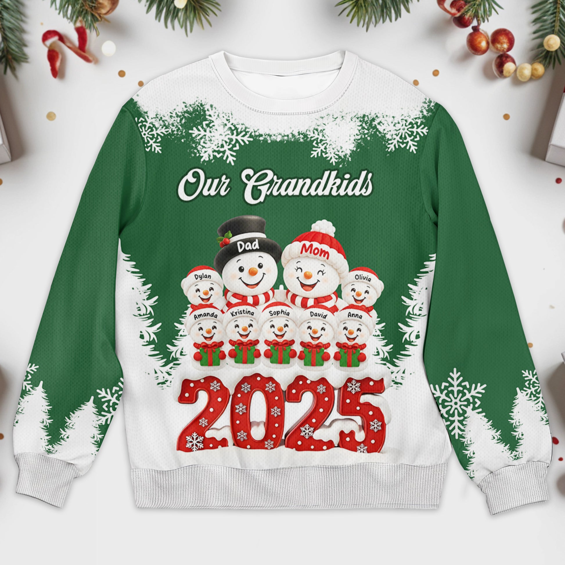 Customizable Grandparents Holiday Sweatshirt With Snowmen