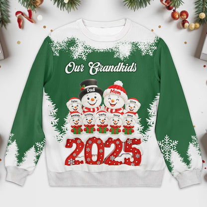 Customizable Grandparents Holiday Sweatshirt With Snowmen