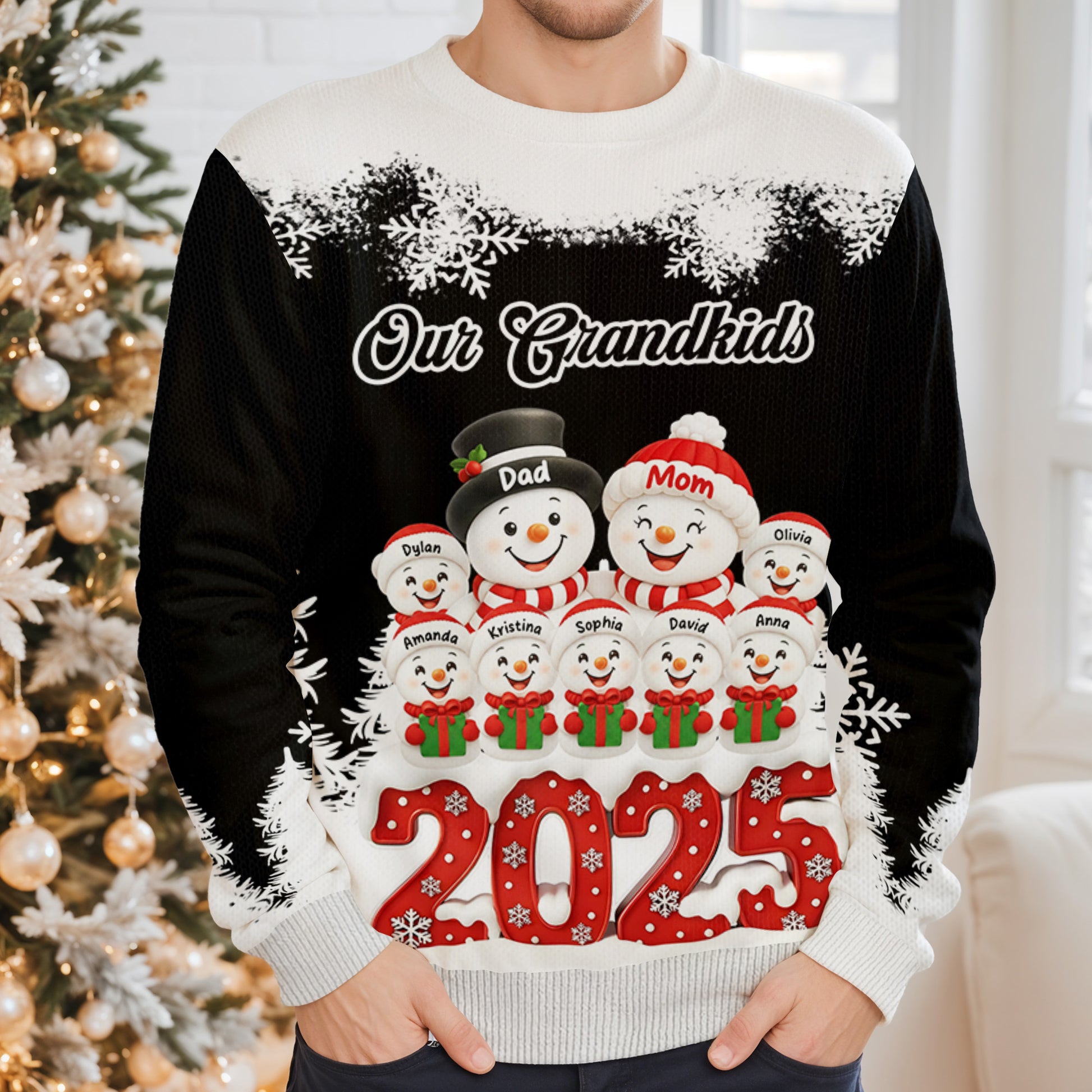 Customizable Grandparents Holiday Sweatshirt With Snowmen