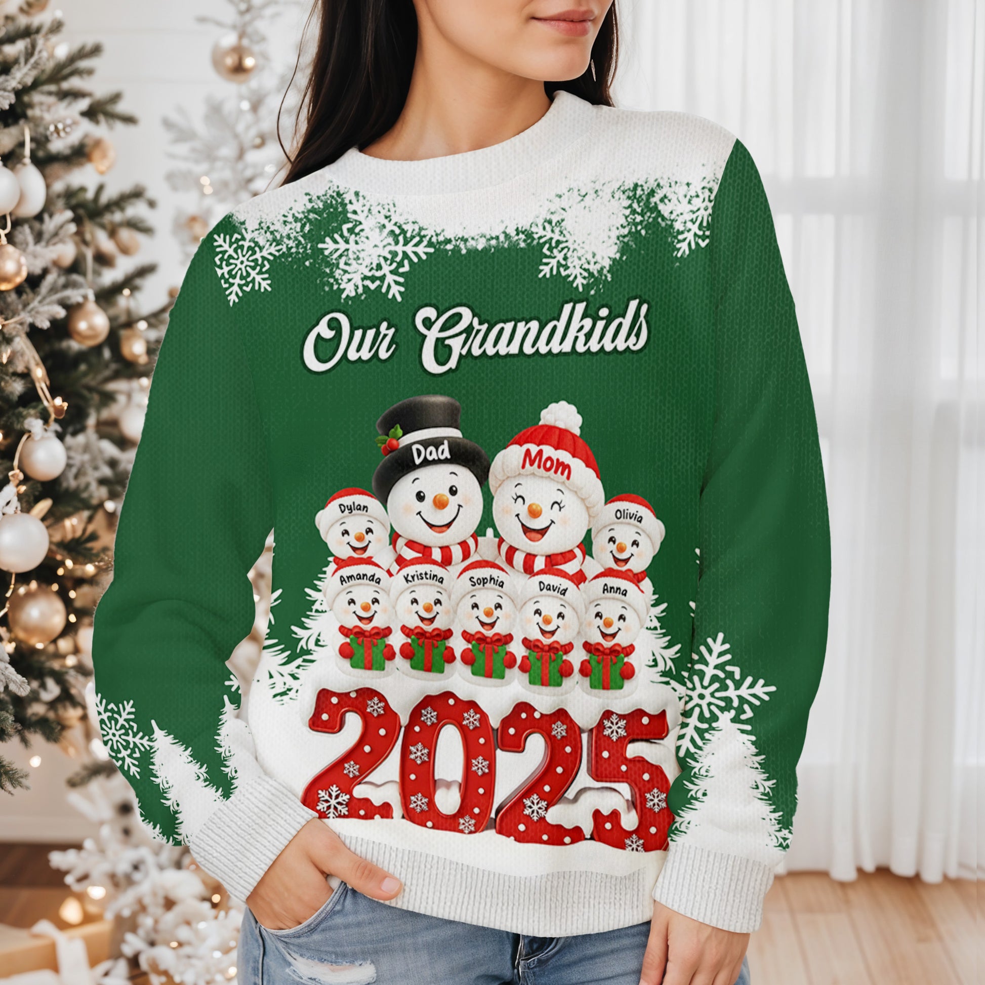 Customizable Grandparents Holiday Sweatshirt With Snowmen