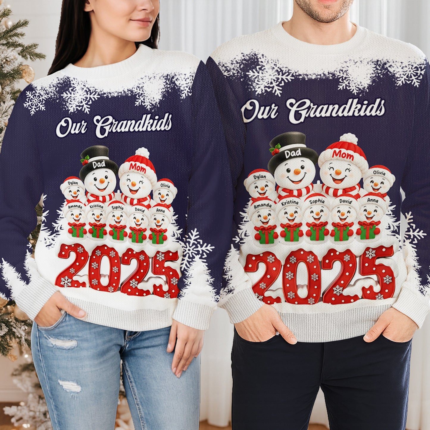 Customizable Grandparents Holiday Sweatshirt With Snowmen