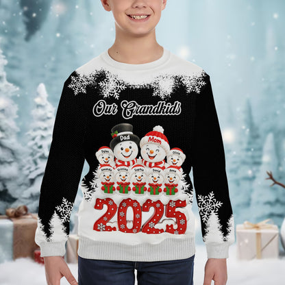 Customizable Grandparents Holiday Sweatshirt With Snowmen