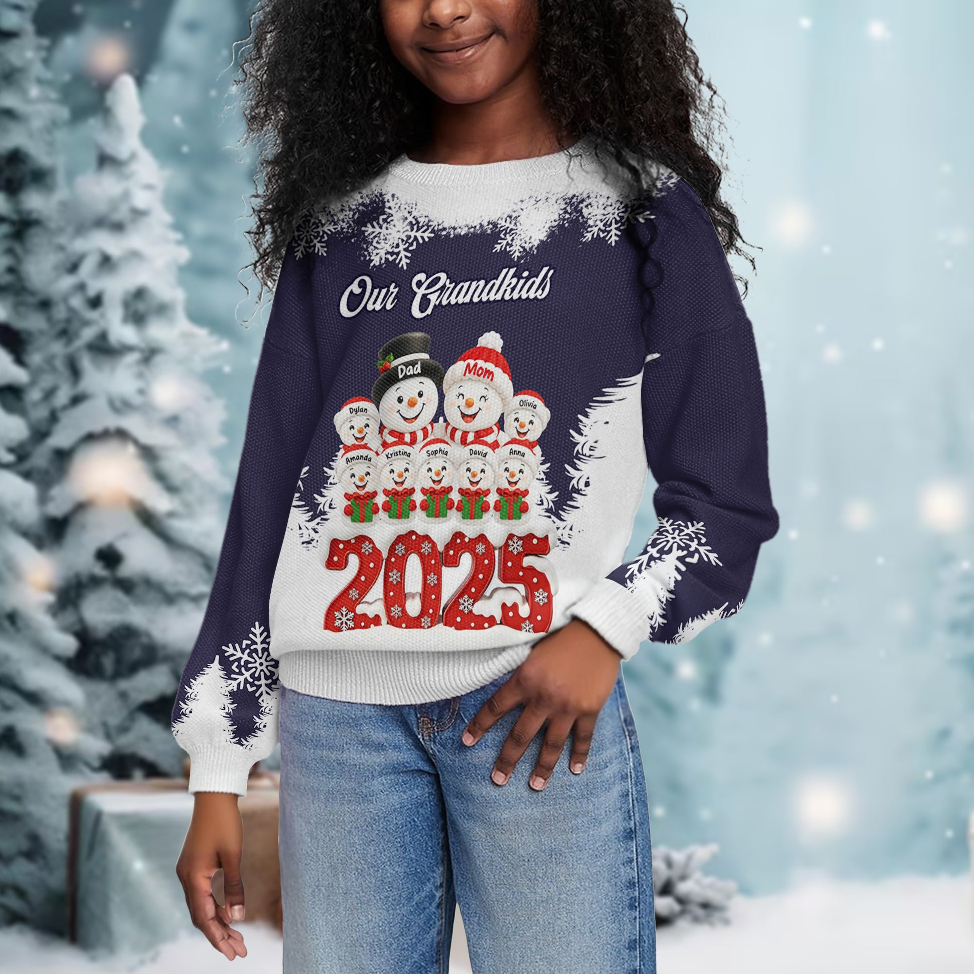 Customizable Grandparents Holiday Sweatshirt With Snowmen
