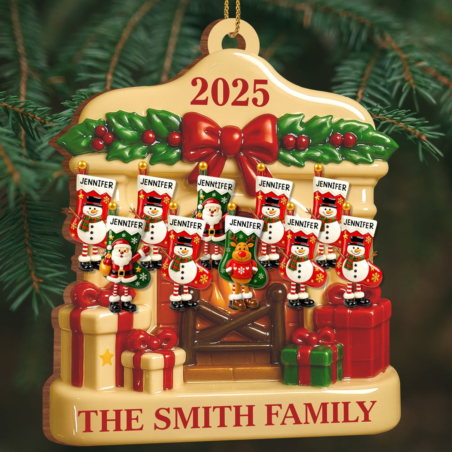 Festive Family Christmas With Snowmen And Gift Boxes