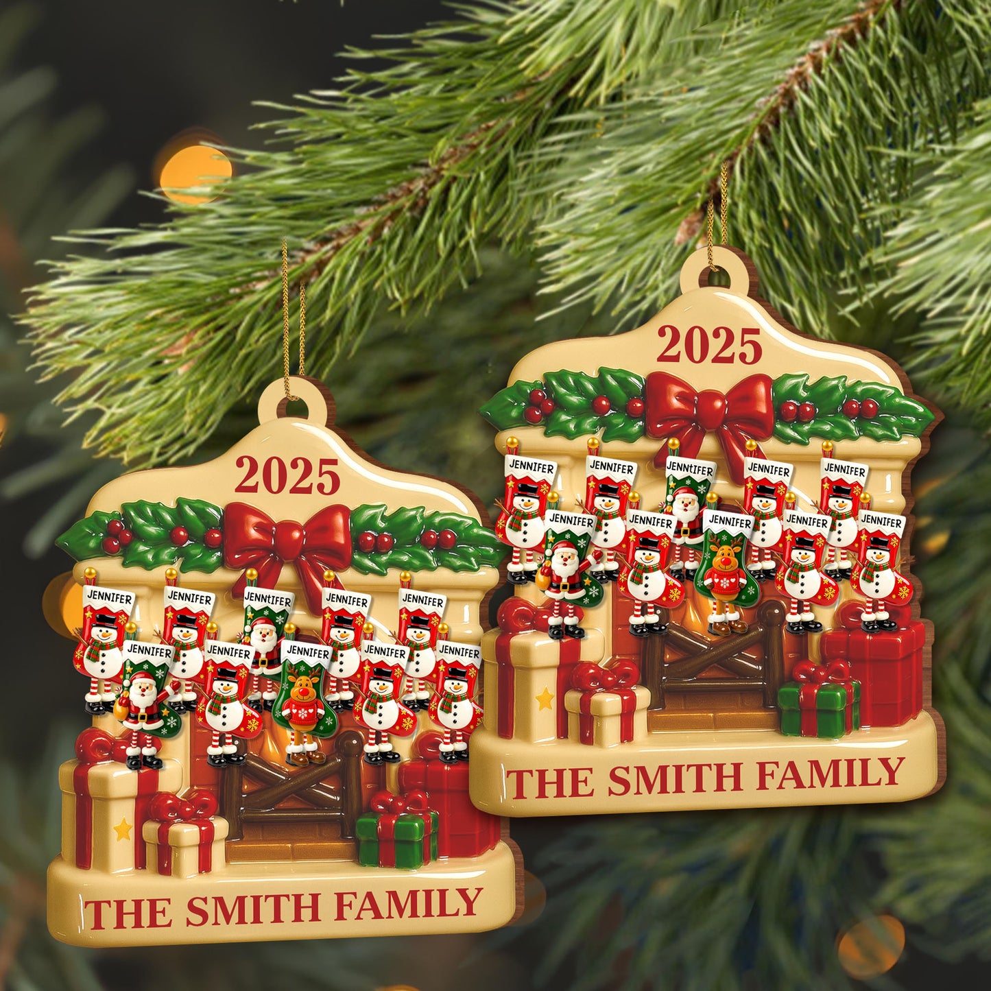 Festive Family Christmas With Snowmen And Gift Boxes