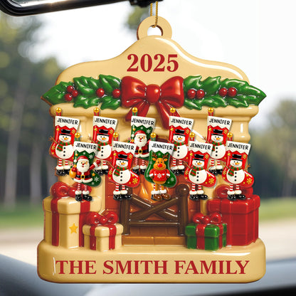 Festive Family Christmas With Snowmen And Gift Boxes