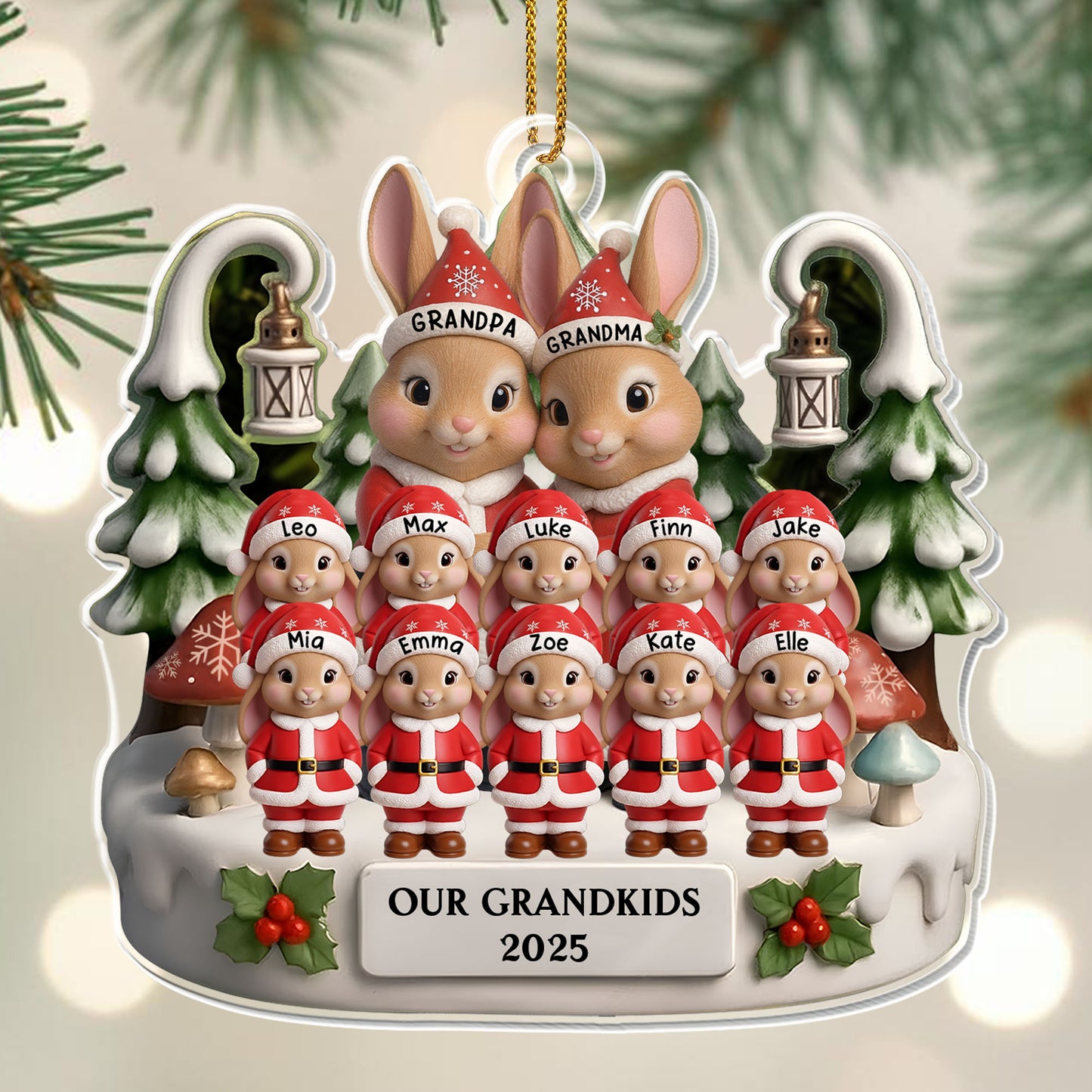 Our Grandkids With Bunnies And Elves - Personalized Custom Acrylic Ornament, Christmas Gift - FAM660_ACO