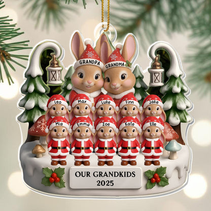 Our Grandkids With Bunnies And Elves - Personalized Custom Acrylic Ornament, Christmas Gift - FAM660_ACO