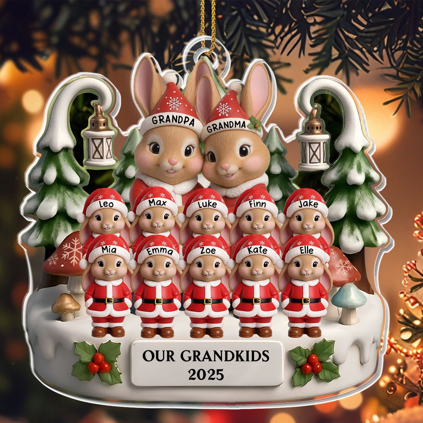 Our Grandkids With Bunnies And Elves - Personalized Custom Acrylic Ornament, Christmas Gift - FAM660_ACO