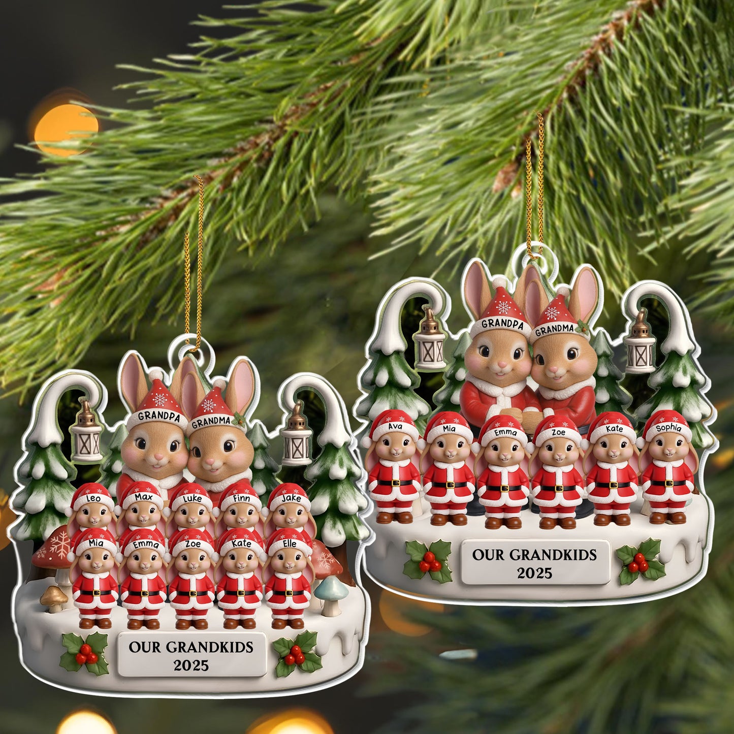 Our Grandkids With Bunnies And Elves - Personalized Custom Acrylic Ornament, Christmas Gift - FAM660_ACO
