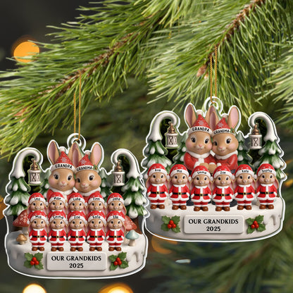 Our Grandkids With Bunnies And Elves - Personalized Custom Acrylic Ornament, Christmas Gift - FAM660_ACO