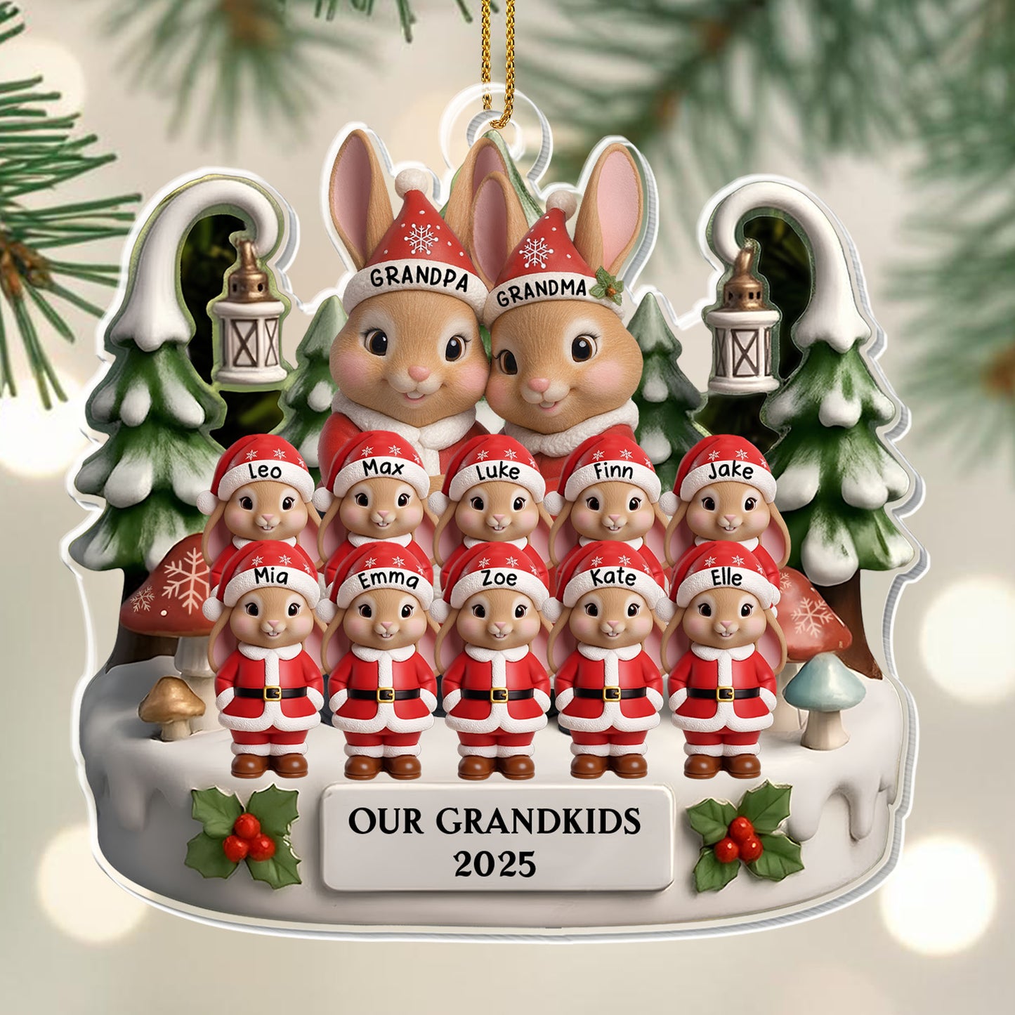 Our Grandkids With Bunnies And Elves - Personalized Custom Acrylic Ornament, Christmas Gift - FAM660_ACO