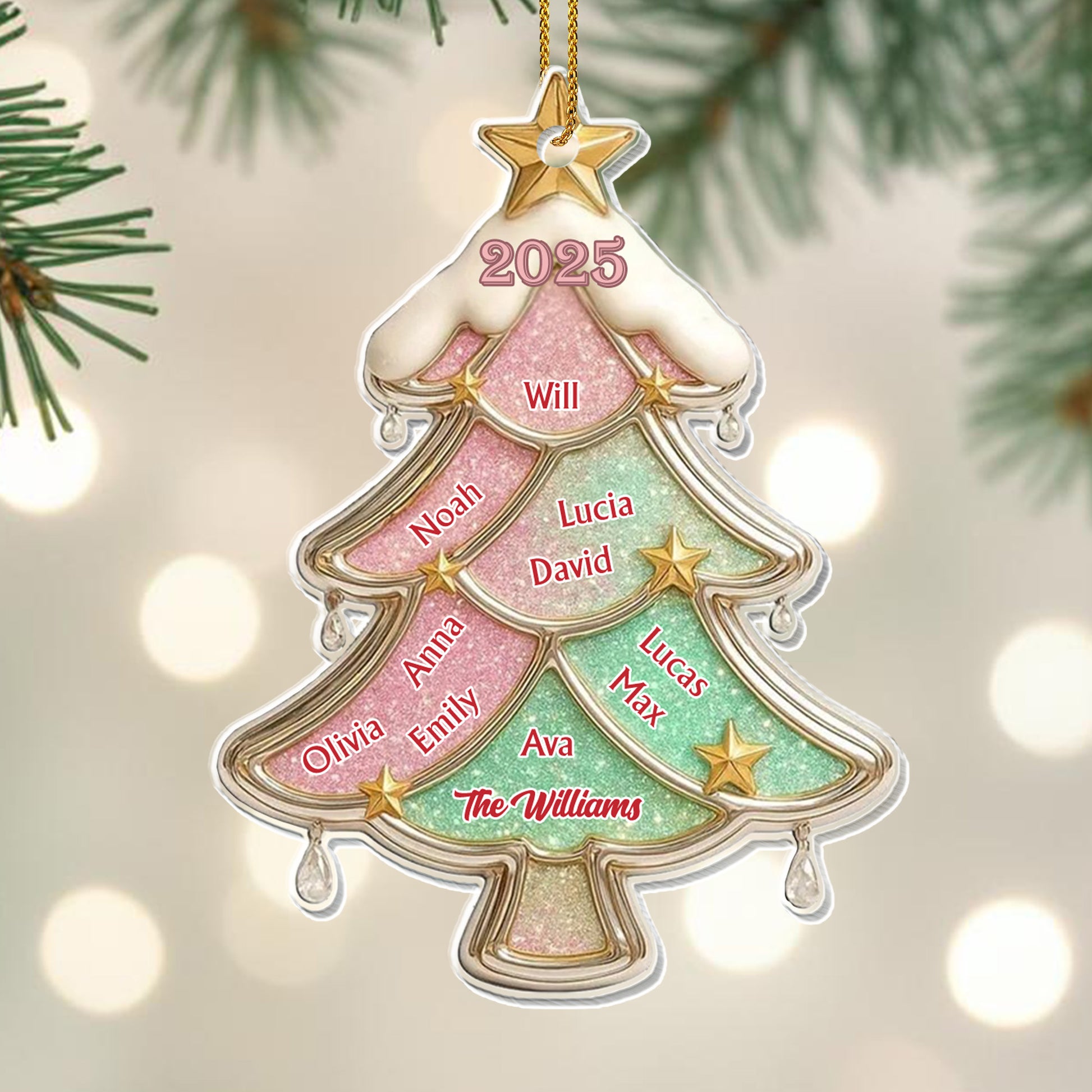 Customized Family Christmas Tree Ornament With Stars