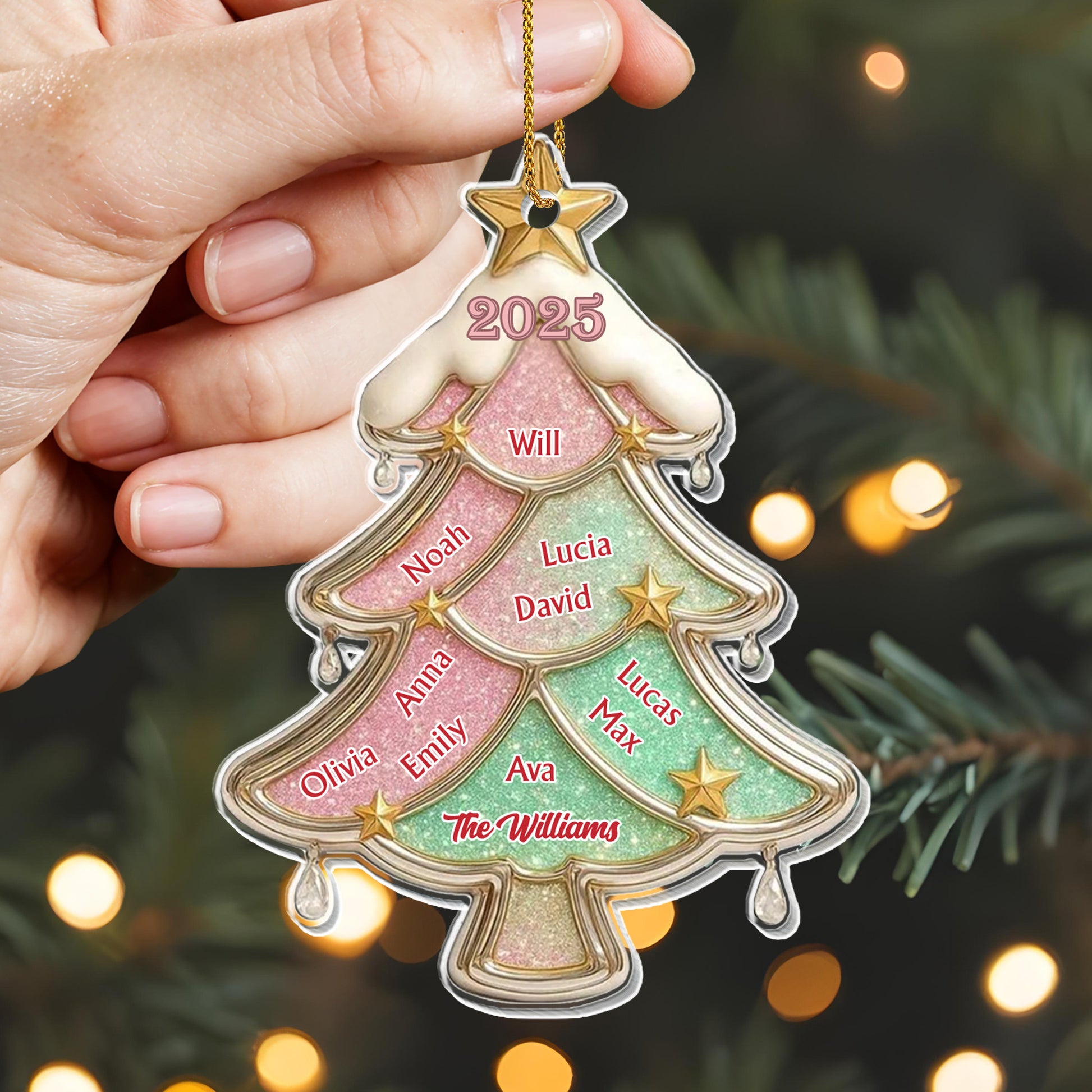 Customized Family Christmas Tree Ornament With Stars