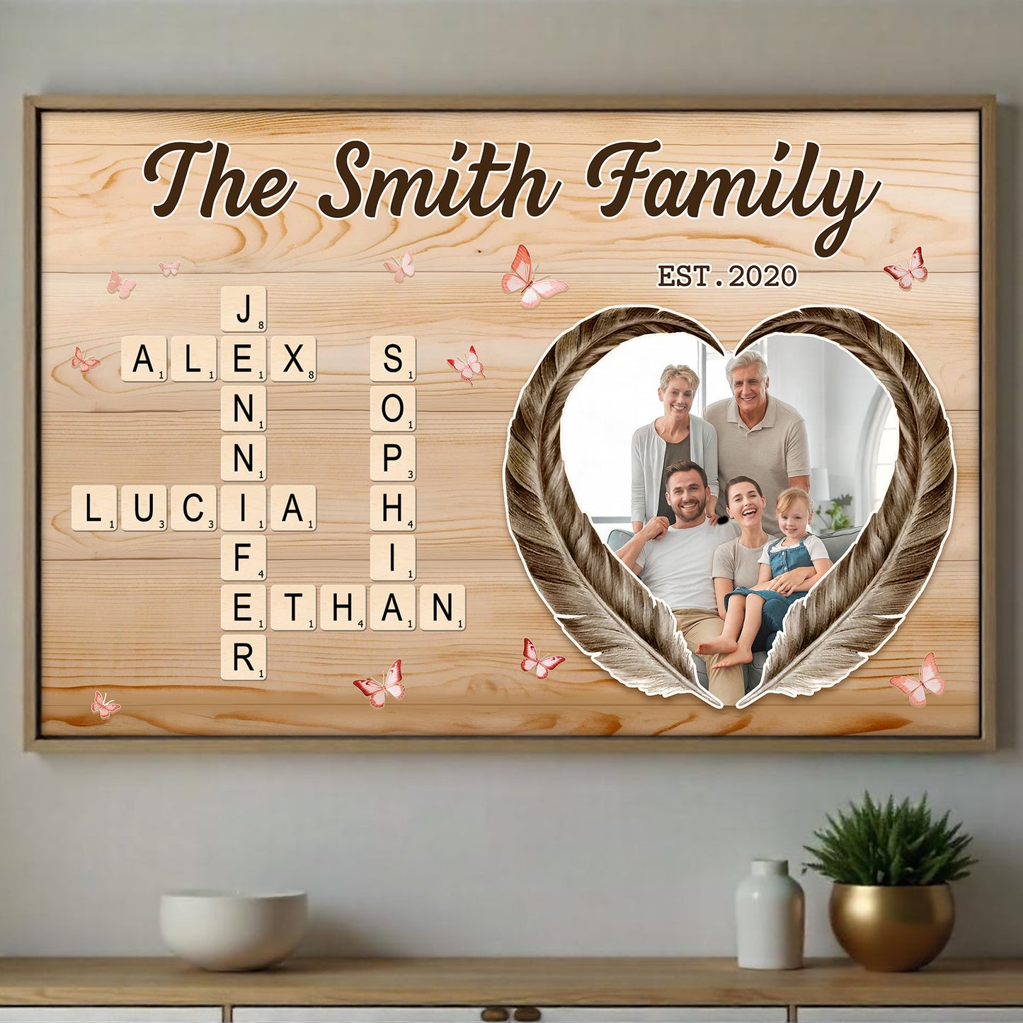 To My Family, Heart Frame with Scrabble Letters Design