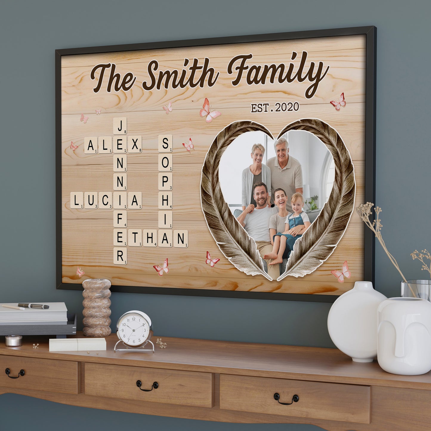 To My Family, Heart Frame with Scrabble Letters Design