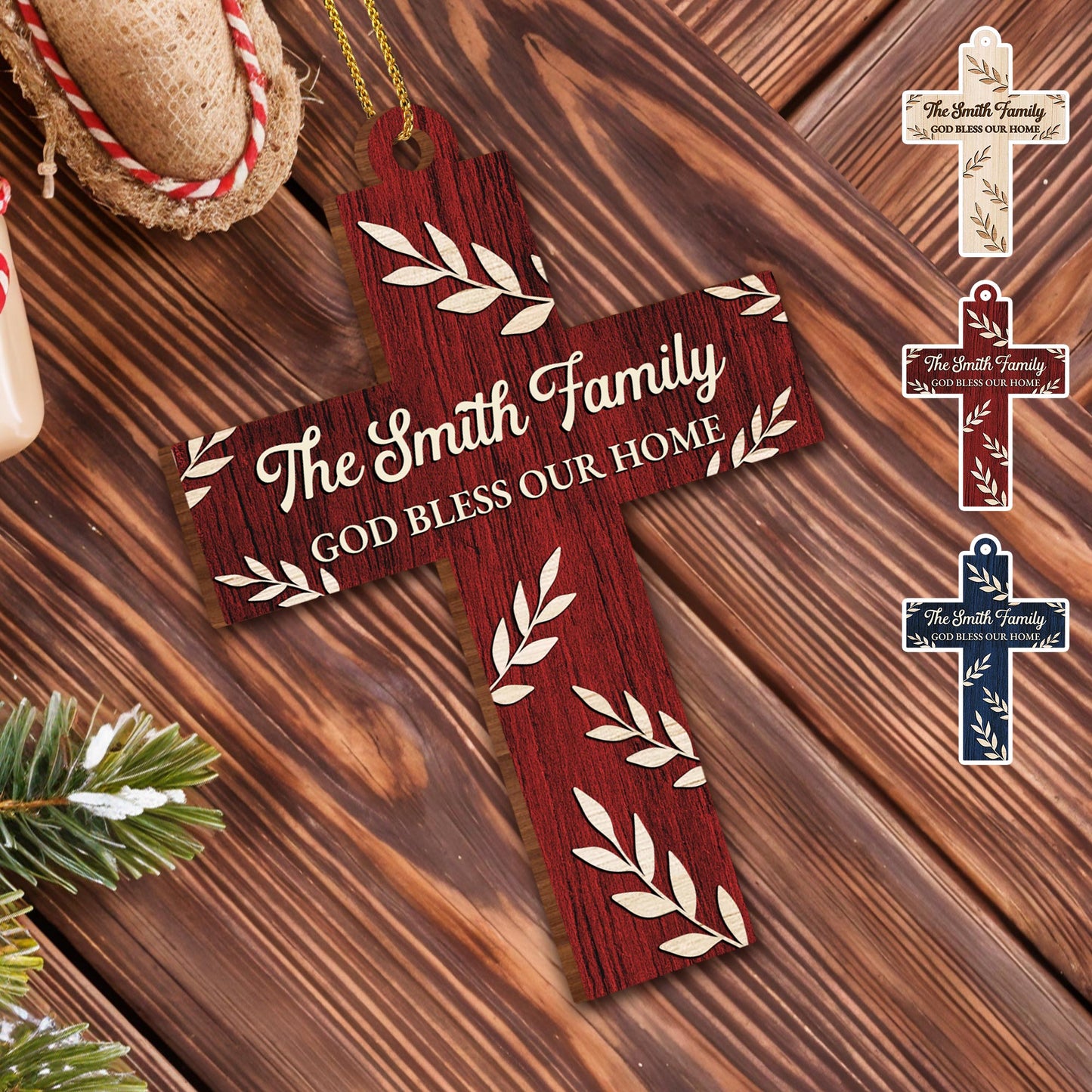 God Bless Our Home, Wooden Cross With Leaves