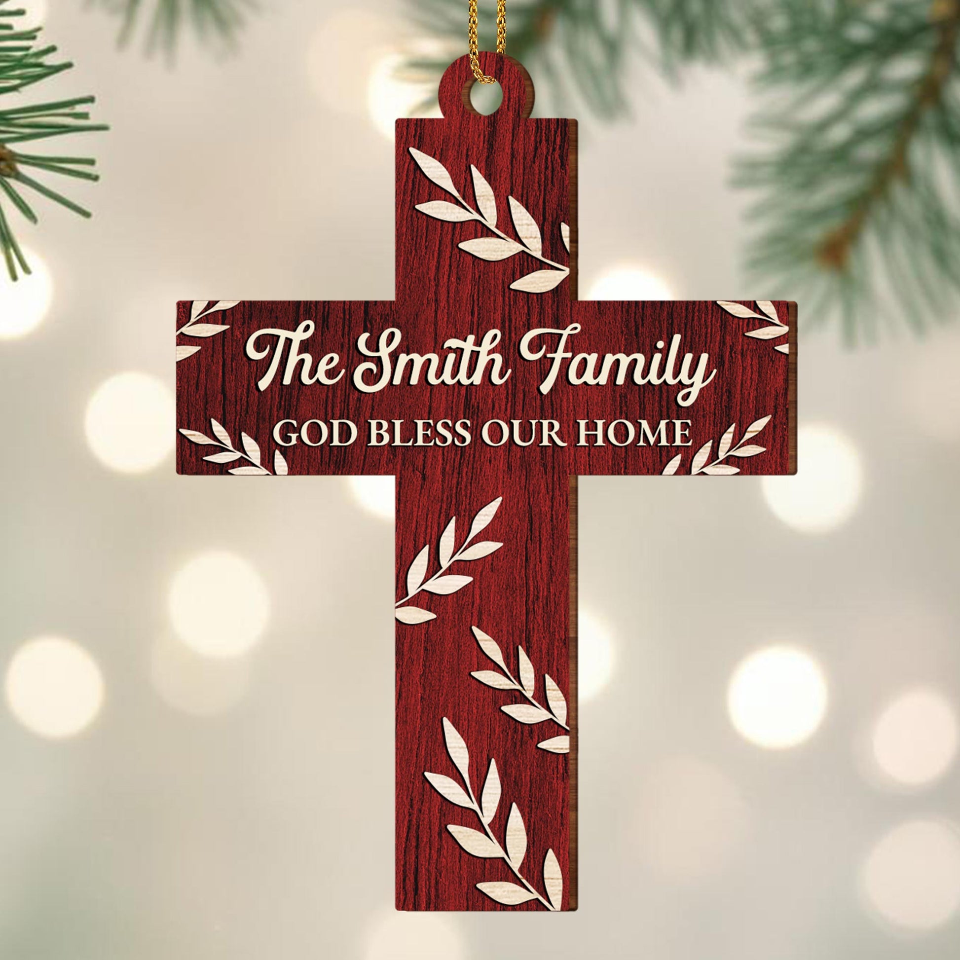 God Bless Our Home, Wooden Cross With Leaves