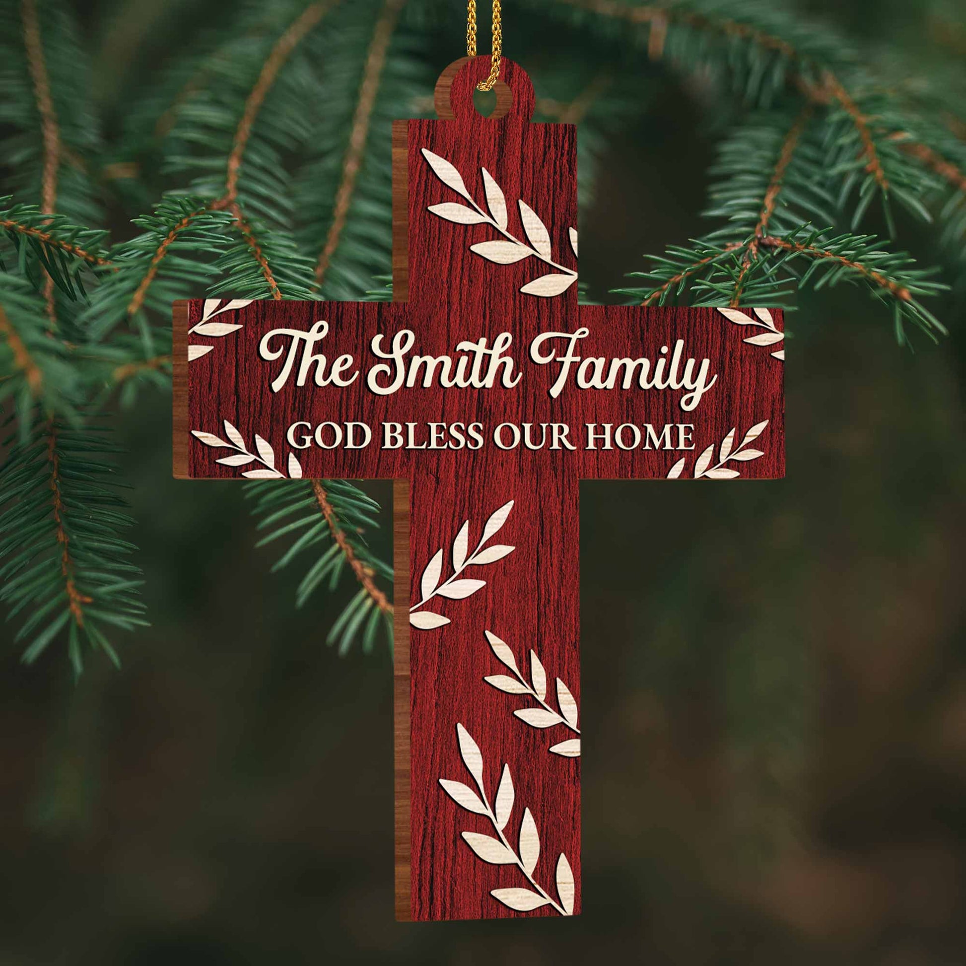 God Bless Our Home, Wooden Cross With Leaves