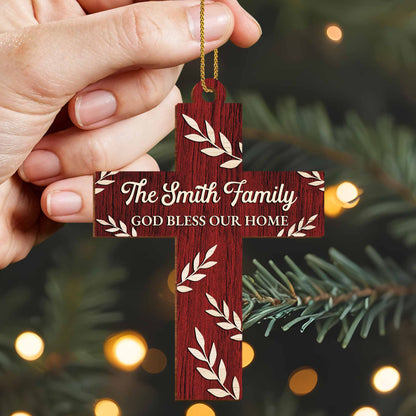 God Bless Our Home, Wooden Cross With Leaves