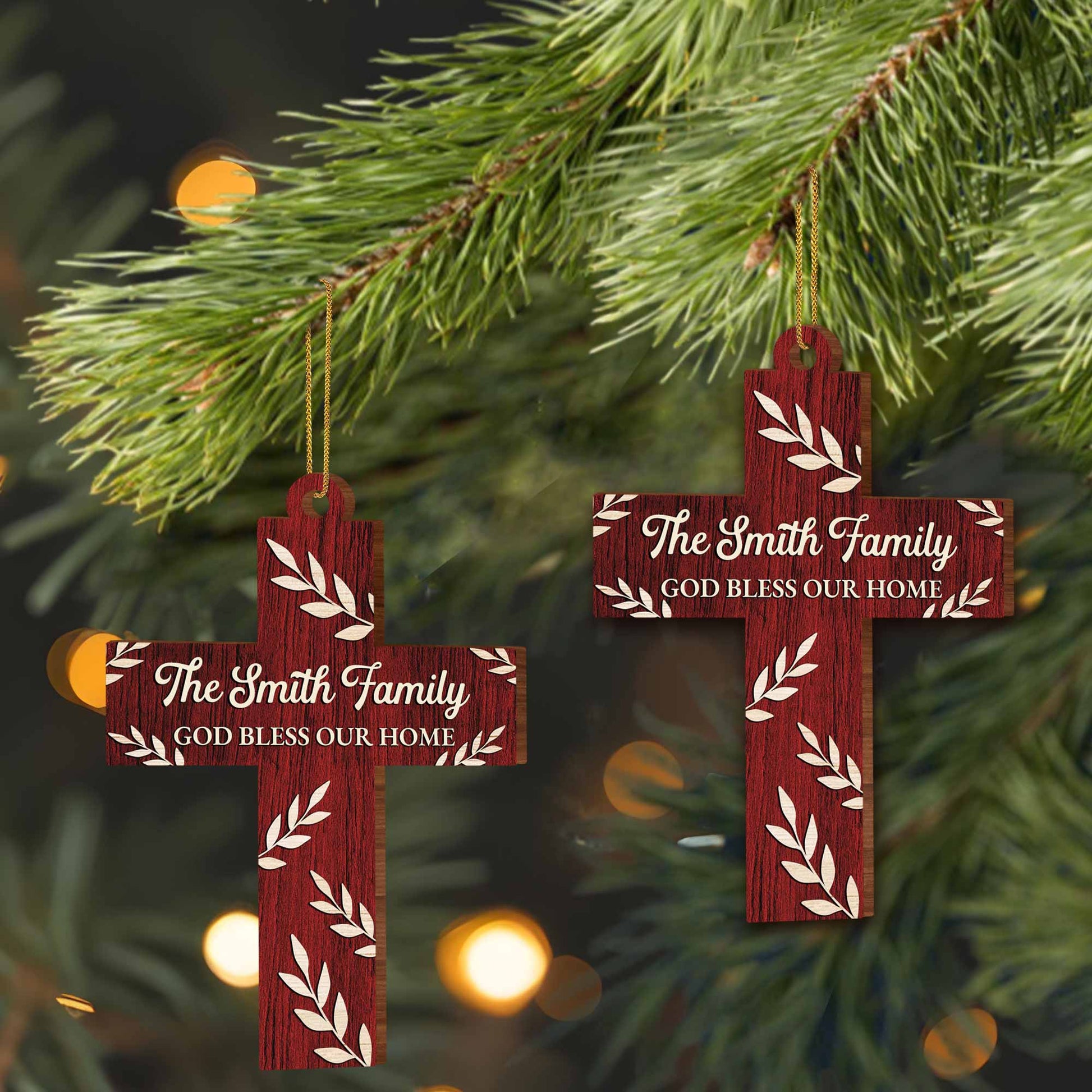 God Bless Our Home, Wooden Cross With Leaves