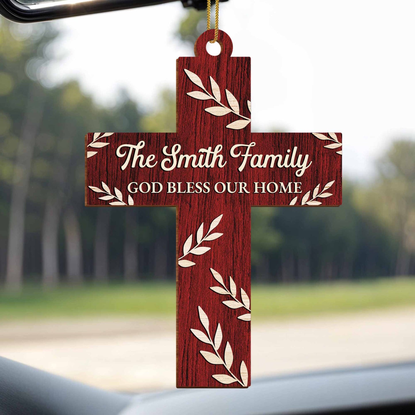 God Bless Our Home, Wooden Cross With Leaves