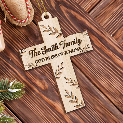 God Bless Our Home, Wooden Cross With Leaves