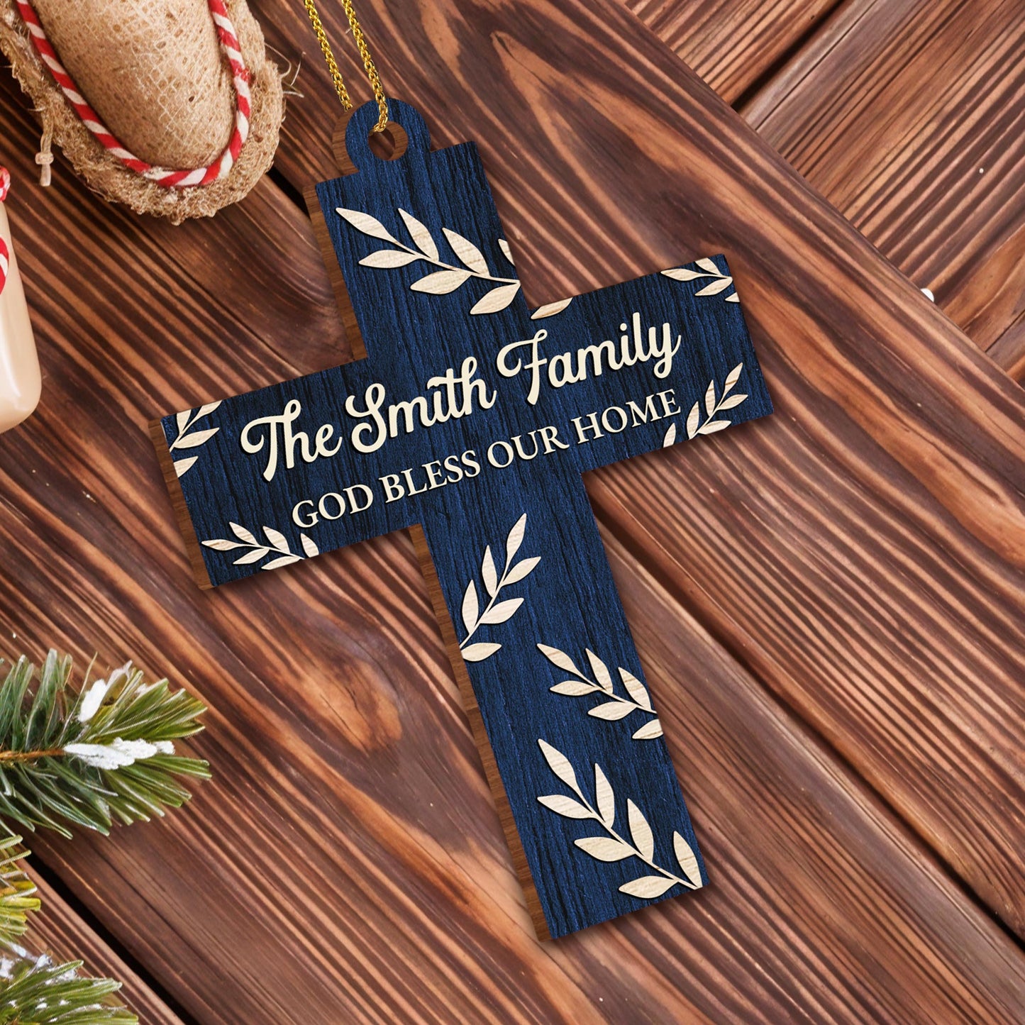 God Bless Our Home, Wooden Cross With Leaves