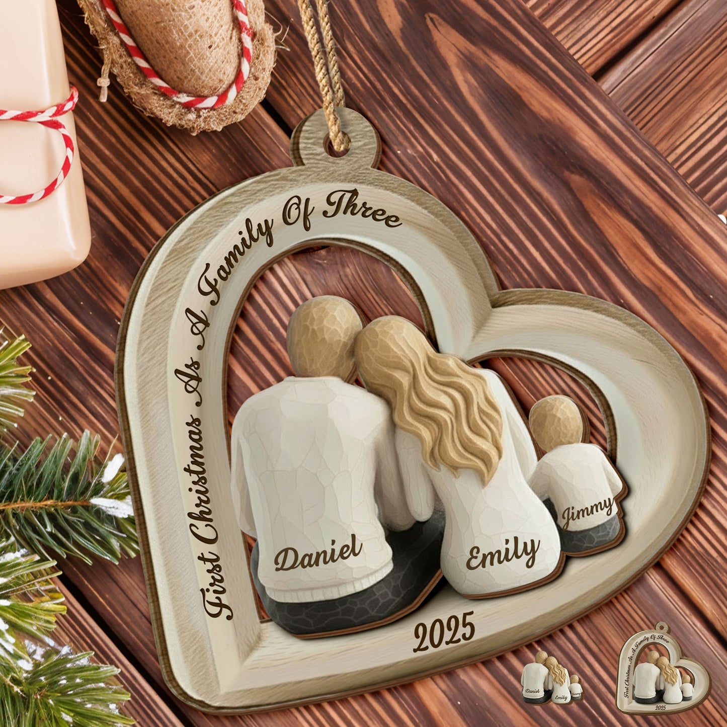 First Christmas As A Family Of Three, Heart Shape