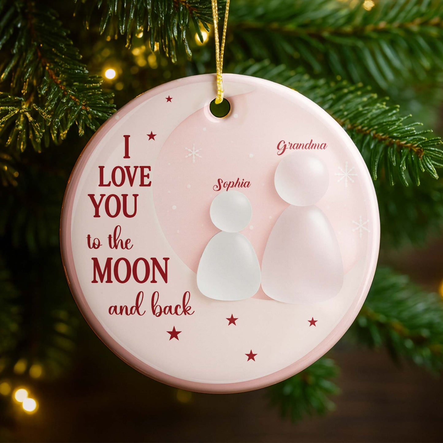 I Love You To The Moon And Back Ornament With Family Figures